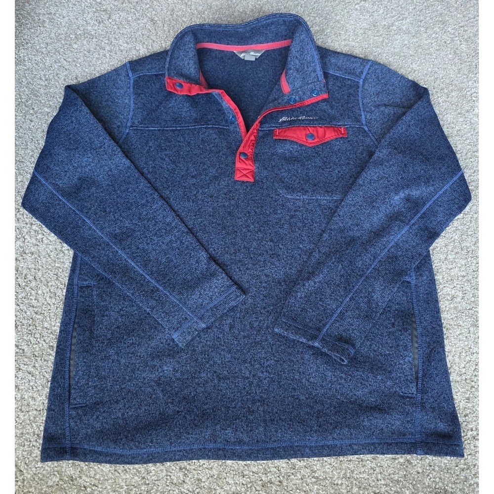 Men's Size L Eddie Bauer Navy 1/4 Zip Pullover Fleece With Red Detail